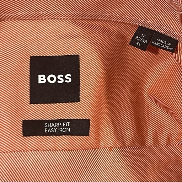 HUGO BOSS NWT Men’s Sharp Fit Easy Iron Button-Down Shirt Dark Orange SZ XL(17) - Picture 14 of 15